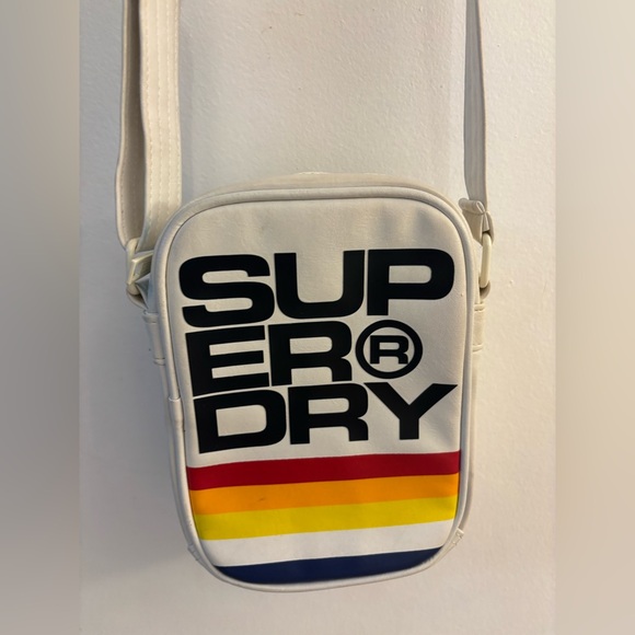 Superdry Cali Dry Festival Crossbody Bag White with Rainbow Stripes, 8.5” x 6.5” - Picture 3 of 12